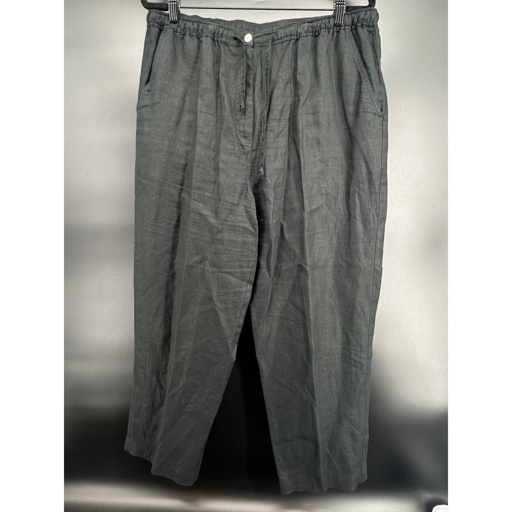 Talbots Petite Black Linen Pants Women's Large Pull-On Elastic Waist Lightweight - Picture 1 of 6